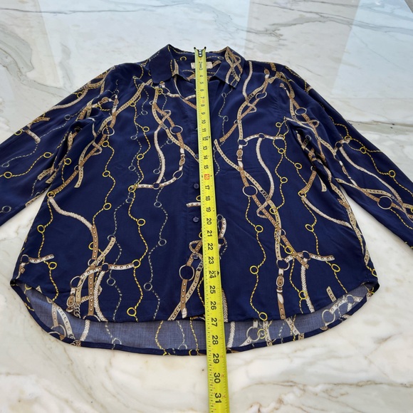 L’AGENCE BLUE EQUESTRIAN STRAP PRINT SHIRT SIZE LARGE NWOTS! - Picture 12 of 13